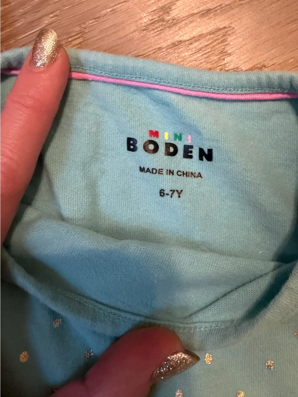 Mini Boden Pale Blue Dress with Gold Dot Accents